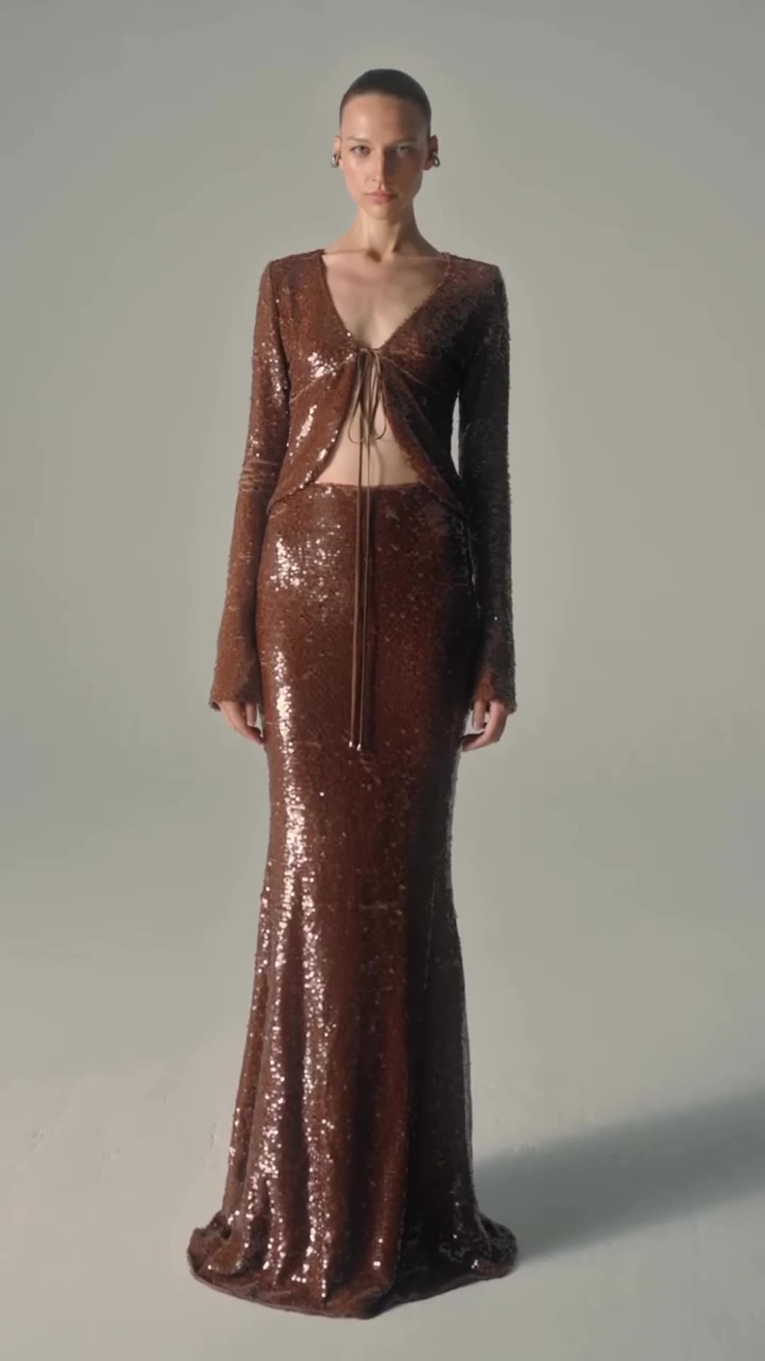 Women Formal Wear Sale - Sexy dames tweedelige set bruin pailletten
