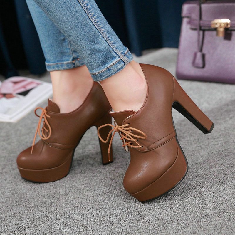Vintage Women'S Formal Wear - Ronde neus bruin zwart grijs veterschoenen