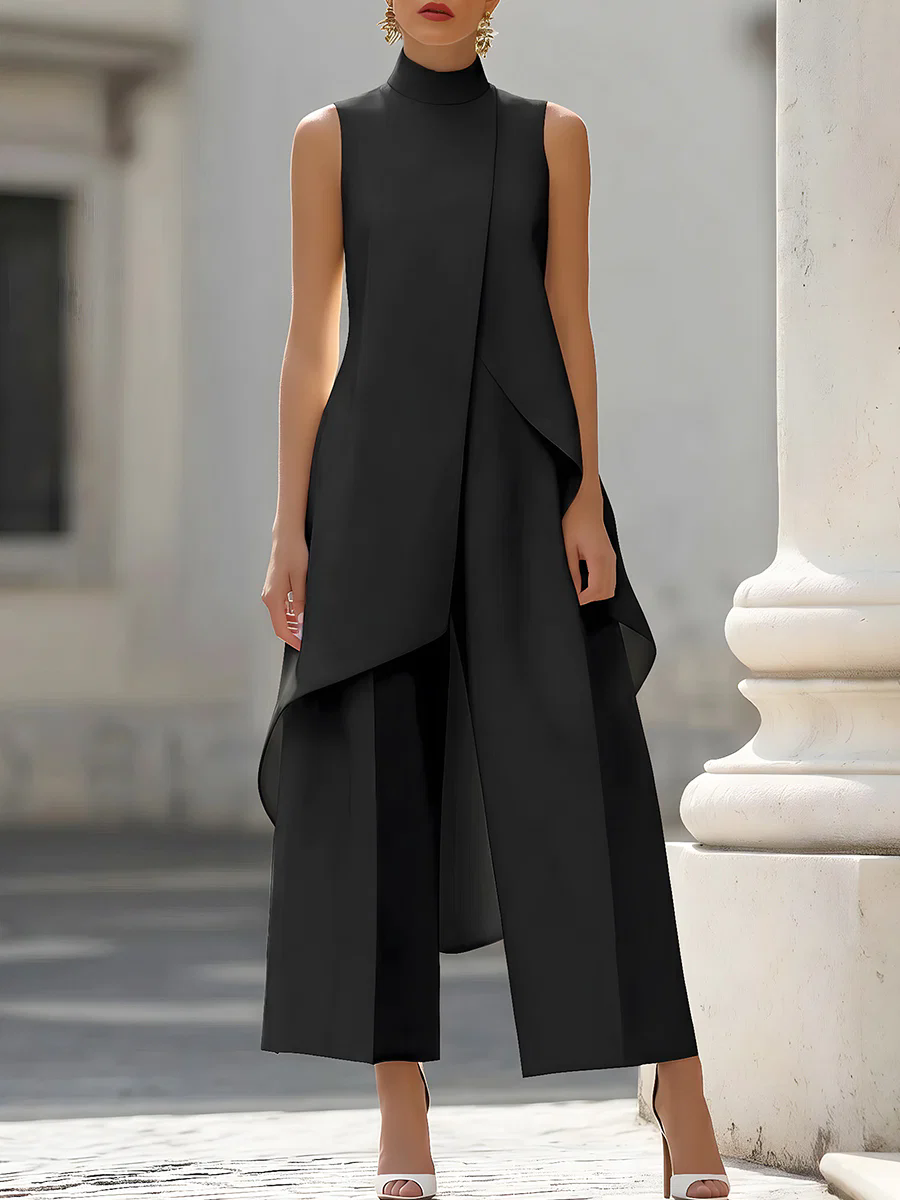 Formal Wear Women Us - Mouwloze, asymmetrische, gelaagde jumpsuit met hoge