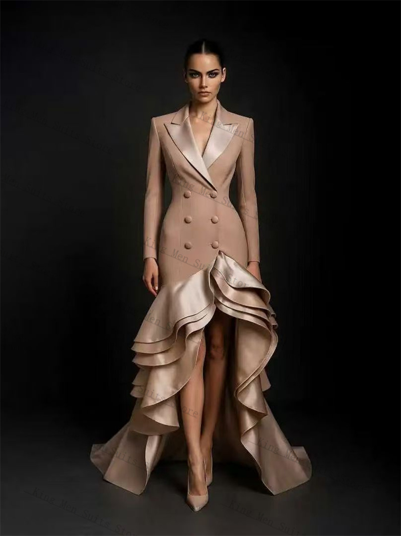 Women'S Formal Wear For A Wedding - Champagne Dameskostuums 1-delige lange blazer Galajurk
