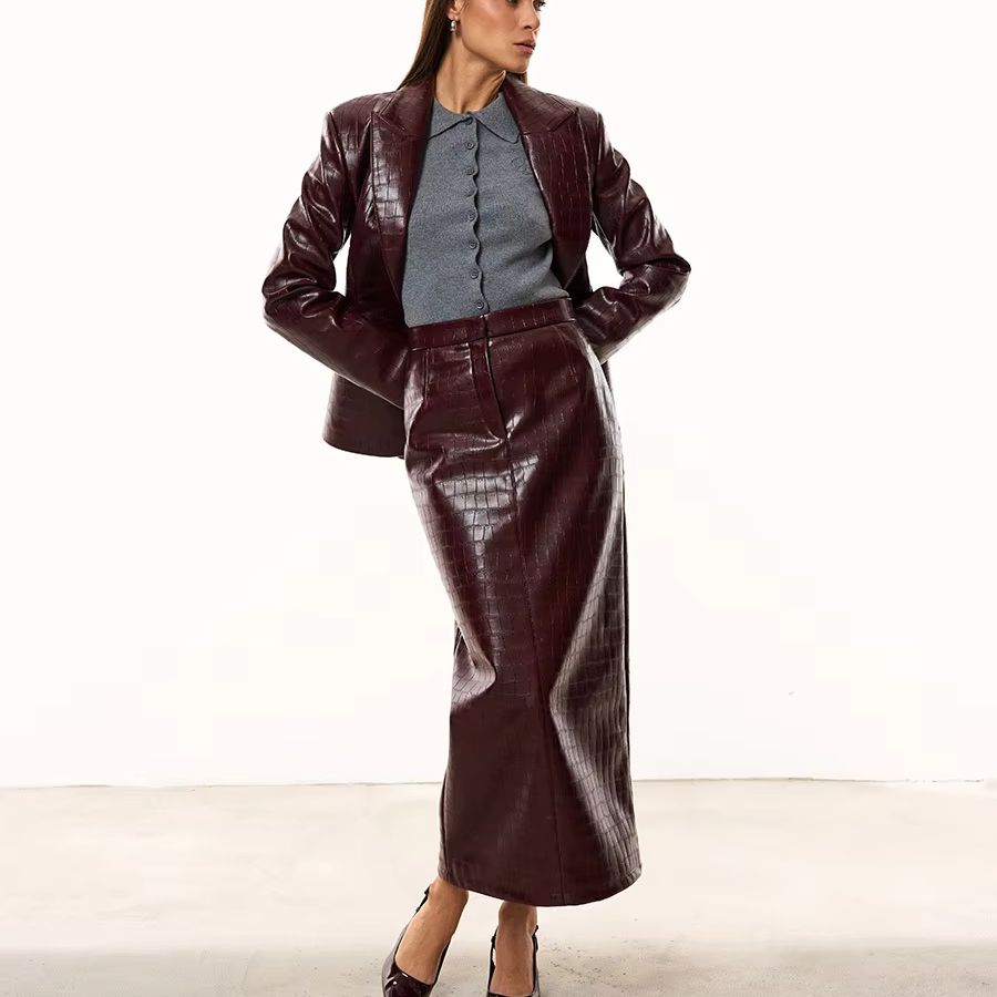 Women'S Formal Wear Suits - IG Dames Bourgondische Croc Kunstleren 2-delige