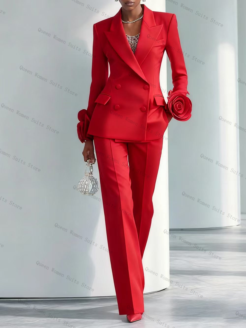Women'S Formal Wear For A Wedding - Luxe Rode Vrouwen Pak Set 2-delige