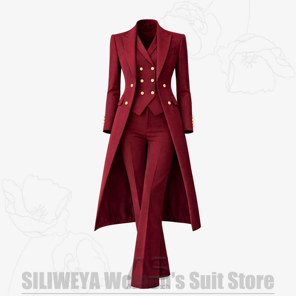 Women'S Formal Wear For A Wedding - Damespak 3-delig dubbelgeknoopt lange jas vest