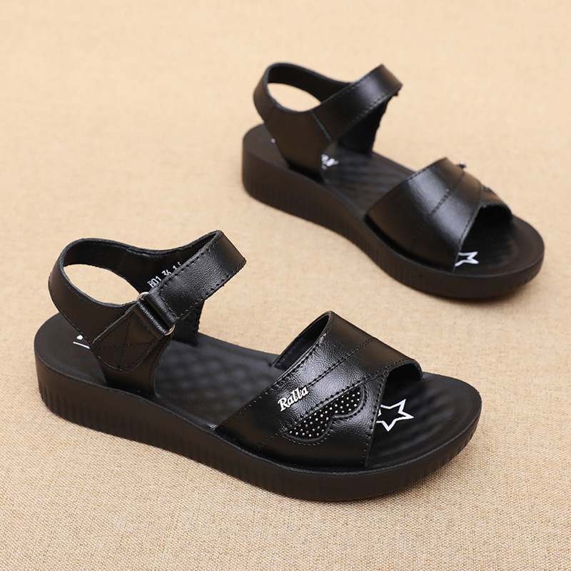Zwarte leren T-strap peeptoe s - Formal Women Daily Wear Sandals recensie en prijs
