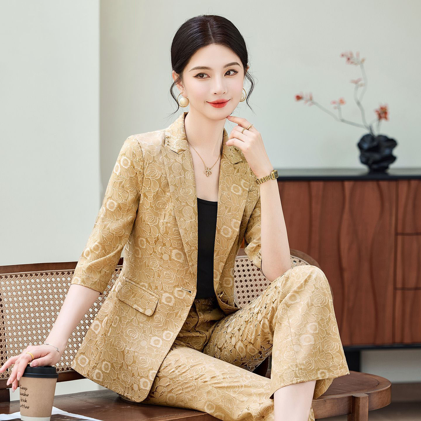Mode Abrikoos Half Mouw Profes - Women Formal Wear Pants recensie en prijs